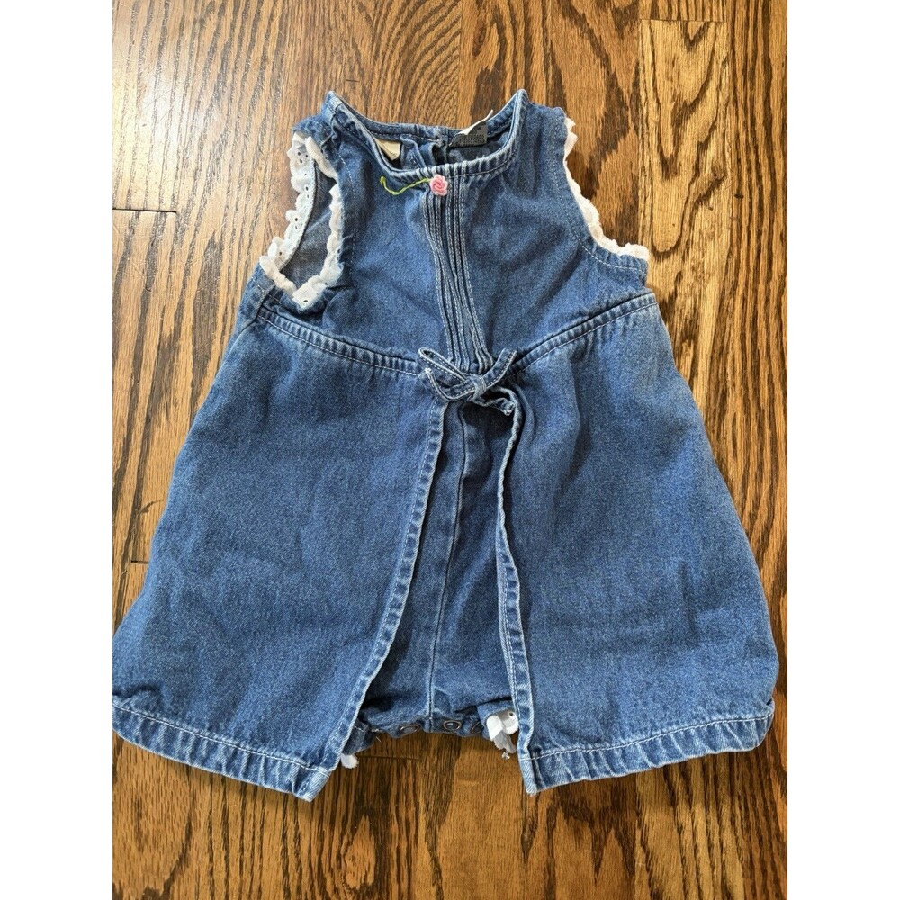 Faded Glory 100% Cotton Denim Baby Romper Size 12 Month Overalls Vintage 90s